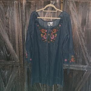 Ivy Jane Navy Midi Dress with Floral Embroidery